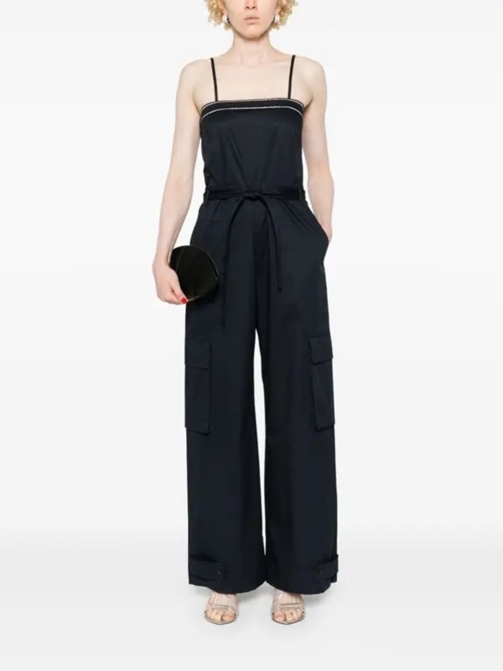 Peserico Monilli Spaghetti-Strap Jumpsuit with Waist Tie